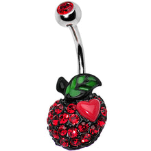 Load image into Gallery viewer, Red Gem Paved Apple and Red Heart Belly Ring
