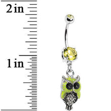Load image into Gallery viewer, Yellow Gem Yellow Neon Hoot Owl Dangle Belly Ring

