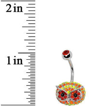 Load image into Gallery viewer, Orange Gem with Multi Neon Feathers Owl Face Belly Ring
