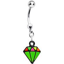 Load image into Gallery viewer, Green Neon Enamel Diamond Dangle Belly Button Ring

