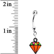 Load image into Gallery viewer, Orange Neon Enamel Diamond Dangle Belly Button Ring
