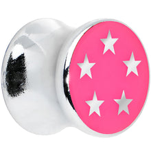 Load image into Gallery viewer, 00G Silver Acrylic Hot Pink Five Star Saddle Plug
