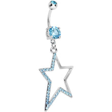 Load image into Gallery viewer, Double Aqua Gem Hollow Warped Star Dangle Belly Ring
