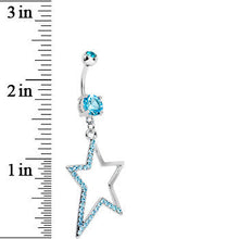 Load image into Gallery viewer, Double Aqua Gem Hollow Warped Star Dangle Belly Ring
