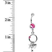 Load image into Gallery viewer, Pink Gem Lucky Charm Ring Dangle Belly Ring
