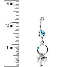 Load image into Gallery viewer, Aqua Gem Lucky Charm Ring Dangle Belly Ring
