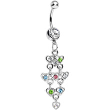Load image into Gallery viewer, Clear Gem Rainbow Hearts Dangle Belly Ring
