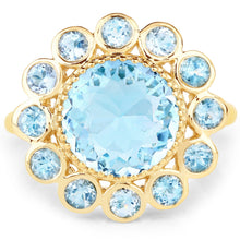 Load image into Gallery viewer, 14K Yellow Gold Plated 6.59 Carat Genuine Blue Topaz .925 Sterling Silver Ring
