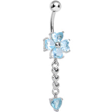 Load image into Gallery viewer, Aqua Gem Four Heart Flower Chain Dangle Belly Ring
