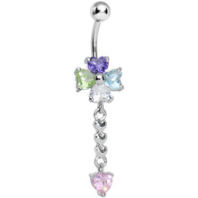 Load image into Gallery viewer, Multi Gem Four Heart Flower Chain Dangle Belly Ring
