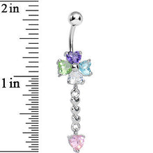 Load image into Gallery viewer, Multi Gem Four Heart Flower Chain Dangle Belly Ring
