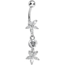 Load image into Gallery viewer, Clear Gem Star Flower with Rose Dangle Belly Ring
