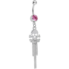 Load image into Gallery viewer, Pink Gem Rattling Chains Skull and Bones Dangle Belly Ring
