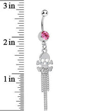 Load image into Gallery viewer, Pink Gem Rattling Chains Skull and Bones Dangle Belly Ring
