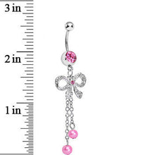 Load image into Gallery viewer, Pink Gem Knotted Up Chain Bow Dangle Belly Ring
