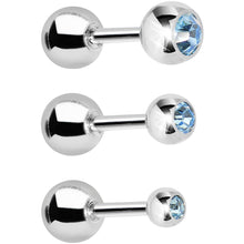 Load image into Gallery viewer, 16G 1/4 Aqua Gem Cartilage Tragus Barbell Set of 3
