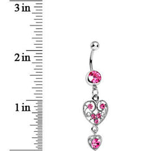 Load image into Gallery viewer, Pink Gem Double Fancy Hollow Heart Dangle Belly Ring
