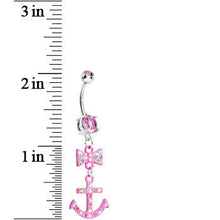 Load image into Gallery viewer, Pink Double Gem Bow Tie Pink Anchor Dangle Belly Ring
