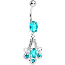 Load image into Gallery viewer, Aqua Gem Nottingham Lace Chandelier Dangle Belly Ring
