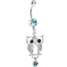Load image into Gallery viewer, Aqua Gem Woodland Hollow Owl Dangle Belly Ring
