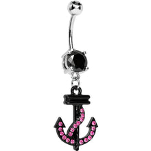 Load image into Gallery viewer, Double Black Gem Black and Pink Nautical Anchor Dangle Belly Ring
