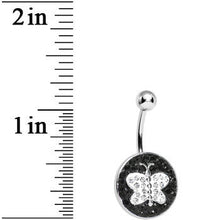 Load image into Gallery viewer, Black and Clear Paved Gem Butterfly Belly Ring
