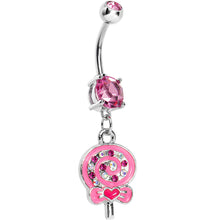 Load image into Gallery viewer, Double Pink Gem Swirling Lollipop Dangle Belly Ring
