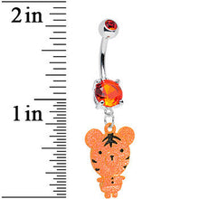 Load image into Gallery viewer, Orange Gem Orange Neon Adorable Baby Tiger Dangle Belly Ring
