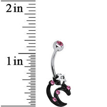 Load image into Gallery viewer, Pink and Clear Gem Star Over Black Moon Belly Ring
