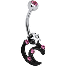 Load image into Gallery viewer, Pink and Clear Gem Star Over Black Moon Belly Ring
