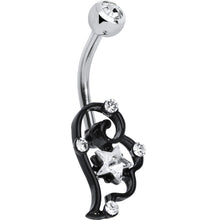 Load image into Gallery viewer, Clear Gem Star Over Black Puffy Wing Belly Ring
