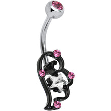 Load image into Gallery viewer, Pink and Clear Gem Star Over Black Puffy Wing Belly Ring
