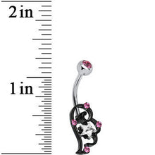 Load image into Gallery viewer, Pink and Clear Gem Star Over Black Puffy Wing Belly Ring
