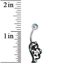Load image into Gallery viewer, Aqua and Clear Gem Star Over Black Puffy Wing Belly Ring
