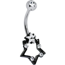Load image into Gallery viewer, Clear Gem Star Over Black Star Belly Ring
