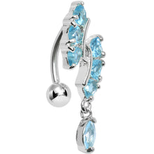 Load image into Gallery viewer, Aqua Gem Hearts and Dangling Drop Top Mount Belly Ring
