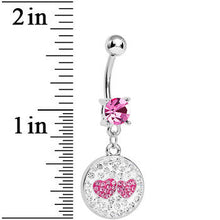 Load image into Gallery viewer, Pink Clear Gem Paved Perfect Match Hearts Dangle Belly Ring
