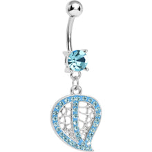 Load image into Gallery viewer, Aqua Gem Paved Hollow Leaf Dangle Belly Ring
