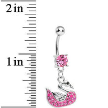 Load image into Gallery viewer, Pink Gem Paved Pink Swan Dangle Belly Ring
