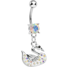 Load image into Gallery viewer, Aurora Gem Paved Aurora Swan Dangle Belly Ring
