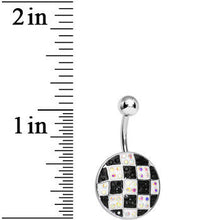 Load image into Gallery viewer, Round Black and White Checkerboard Belly Ring

