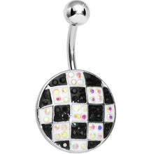 Load image into Gallery viewer, Round Black and White Checkerboard Belly Ring
