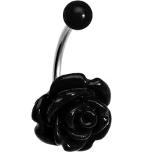 Load image into Gallery viewer, Black Beautiful Blooming Stone Flower Rose J-Bar Belly Ring
