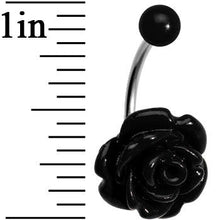 Load image into Gallery viewer, Black Beautiful Blooming Stone Flower Rose J-Bar Belly Ring
