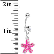 Load image into Gallery viewer, Crystalline Pink Gem Sparkling Curved Starfish Dangle Belly Ring
