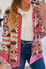 Load image into Gallery viewer, Retro Unique Geometric Print Corduroy Trim Button-Up Jacket Classic Modern Deep Rose Jacket
