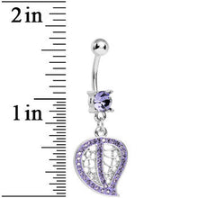 Load image into Gallery viewer, Purple Gem Pave and Filigree Leaf Dangle Belly Ring
