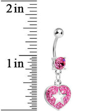 Load image into Gallery viewer, Pink Gem Superstar Heart Dangle Belly Ring
