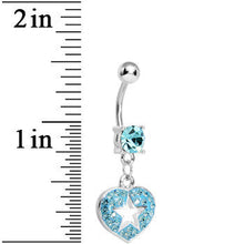 Load image into Gallery viewer, Aqua Gem Superstar Heart Dangle Belly Ring
