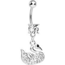 Load image into Gallery viewer, Crystalline Gem Paved Regal Swan Dangle Belly Ring
